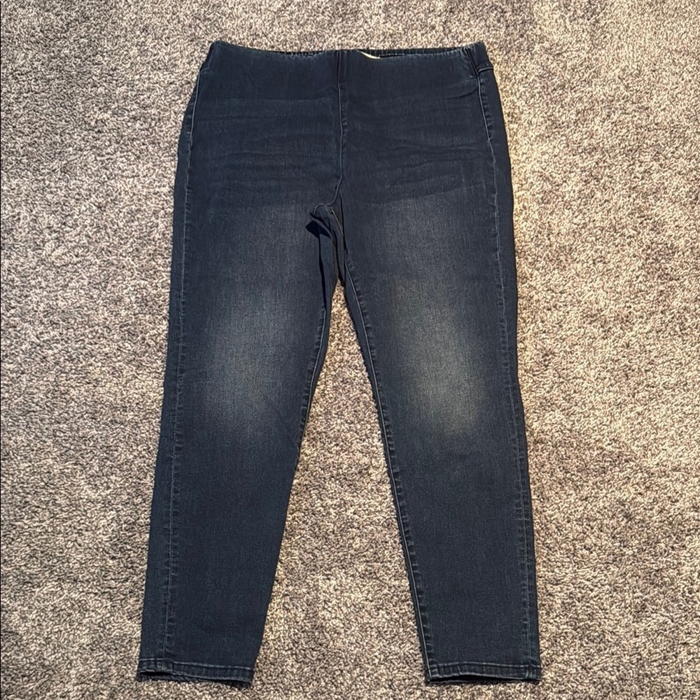 Blue Denim SOFT SURROUNDINGS Pull On Elasticized Waistband Ankle Jeans Large